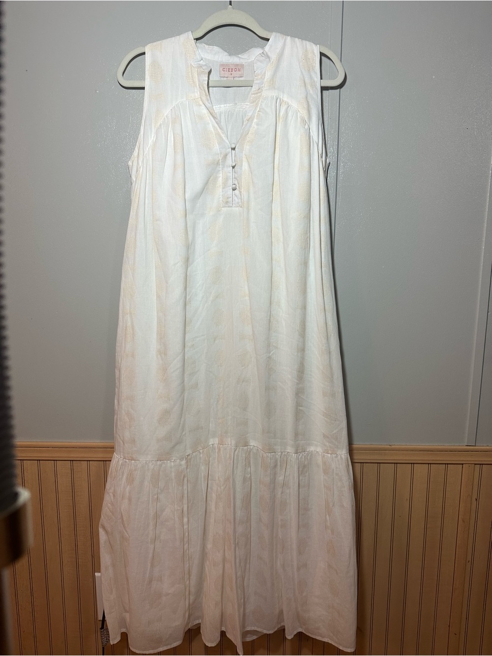 Ciebon Shaina Cream Cotton Blend Tiered Midi Dress w/ Pockets Size M Boho